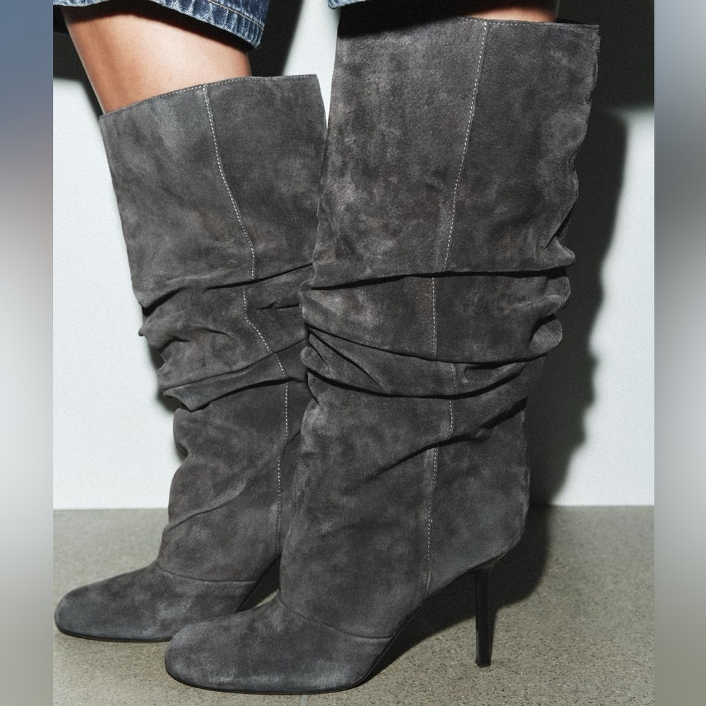 ZARA GATHERED LEATHER BOOTS - Picture 3 of 10